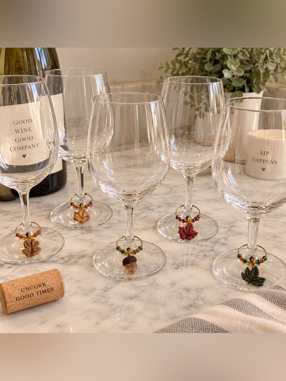 Vintage Autumn Wine Glass Markers Set of 6 Fall Charms | Boston Warehouse